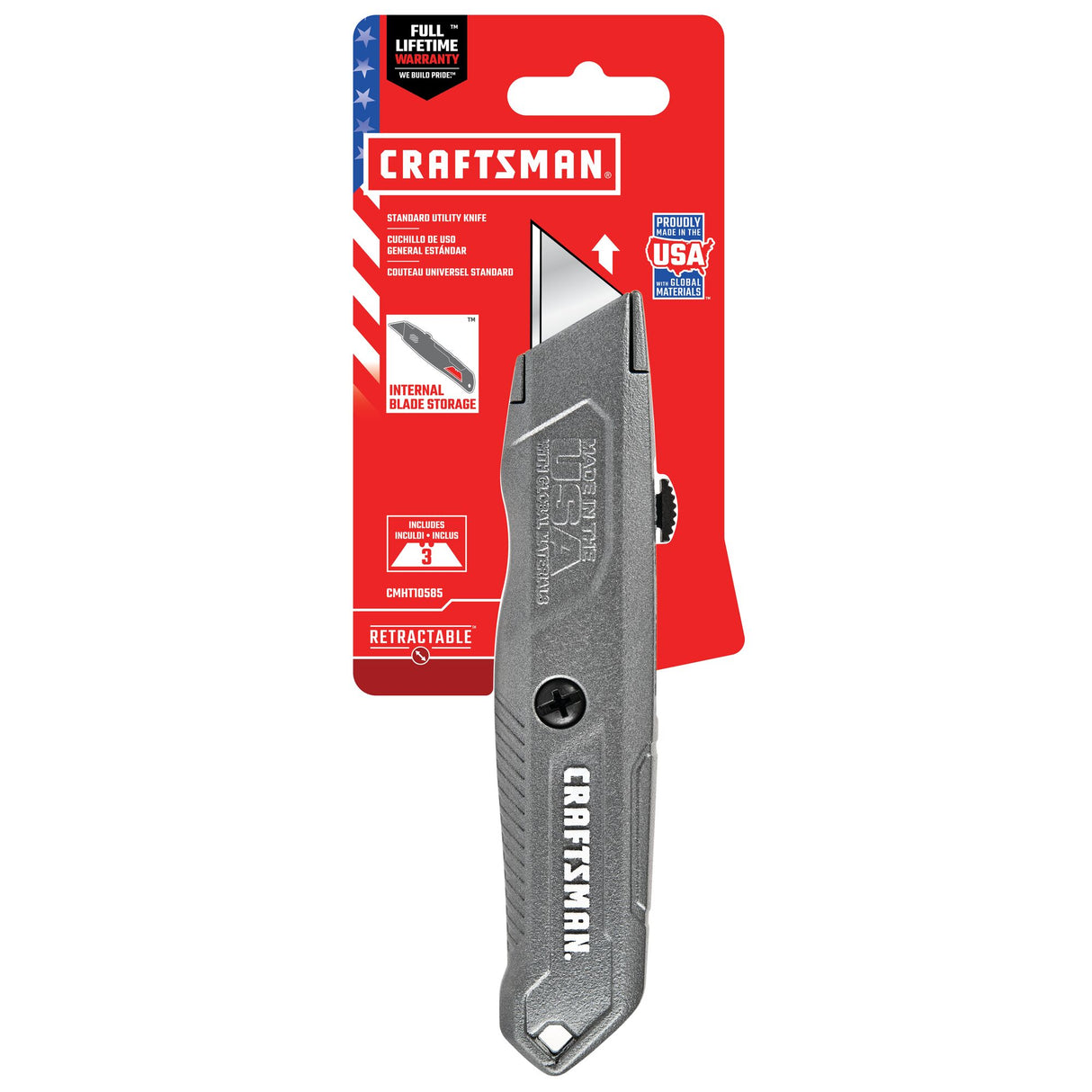 3-Blade Retractable Utility Knife with On Tool Blade Storage CMHT10585