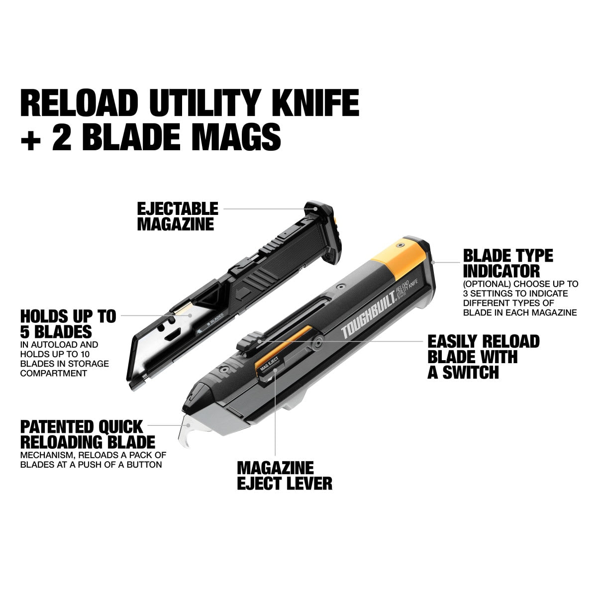 Reload Utility Knife with 2 Mags 3/4-in 10-Blade Retractable Utility Knife with On Tool Blade Storage TB-H4S2-03