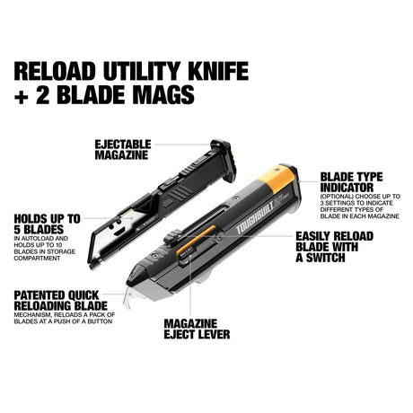 Reload Utility Knife with 2 Mags 3/4-in 10-Blade Retractable Utility Knife with On Tool Blade Storage TB-H4S2-03