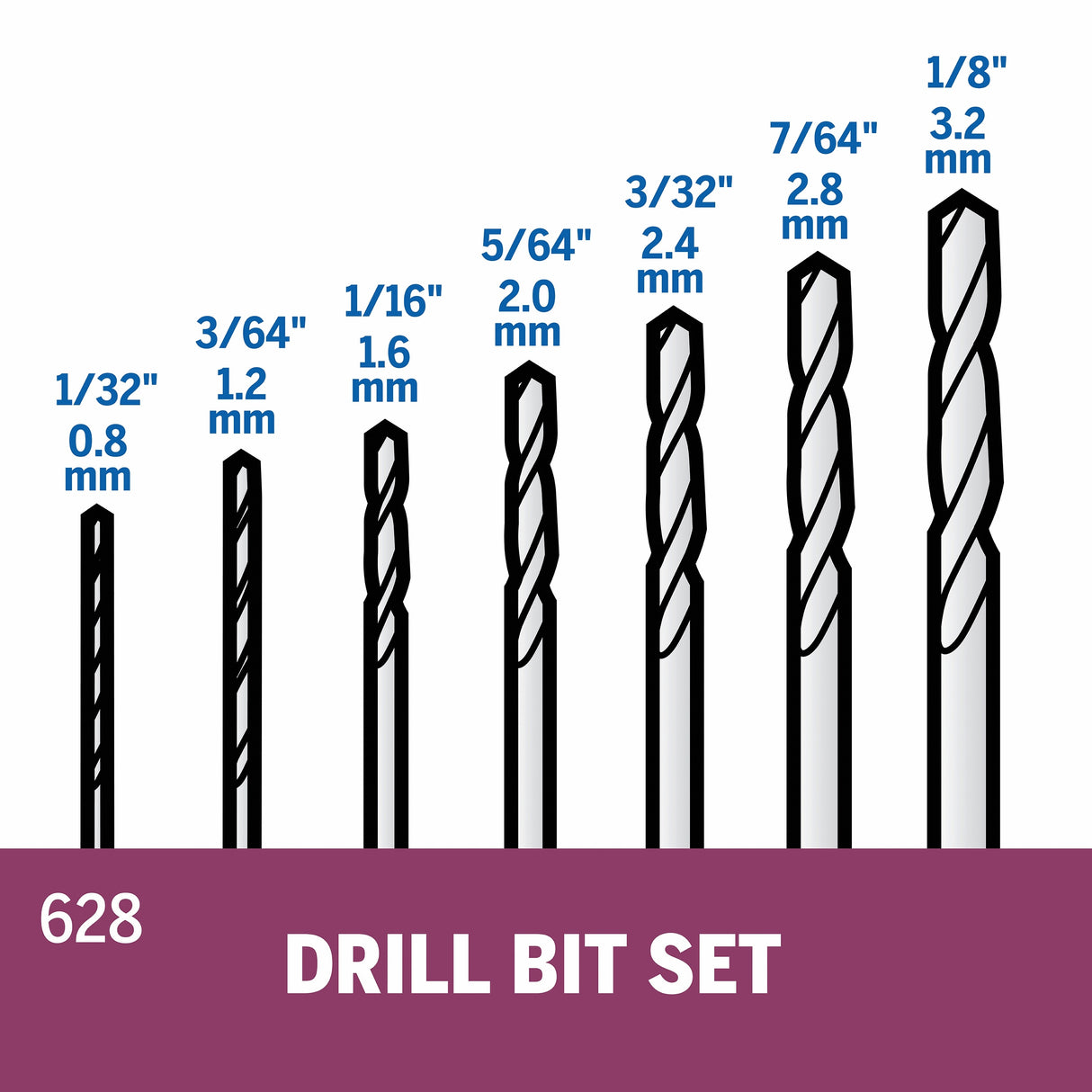 7-Piece Assorted High-speed Steel Jobber Length Twist Drill Bit Set 5000628-01