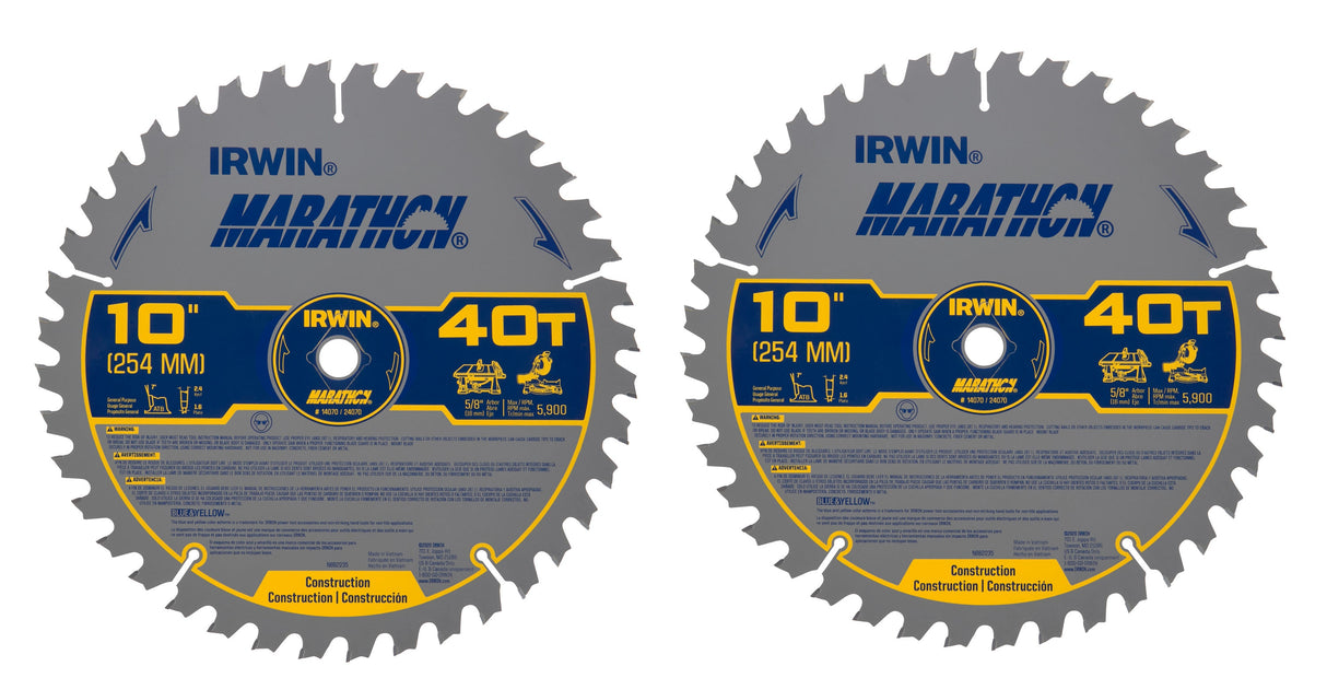 Marathon Large Diameter Saw Blades 10-in 40-Tooth Rough Finish Tungsten Carbide-tipped Steel Miter/Table Saw Blade Set (2-Pack) IRW-IWAS1040CMB