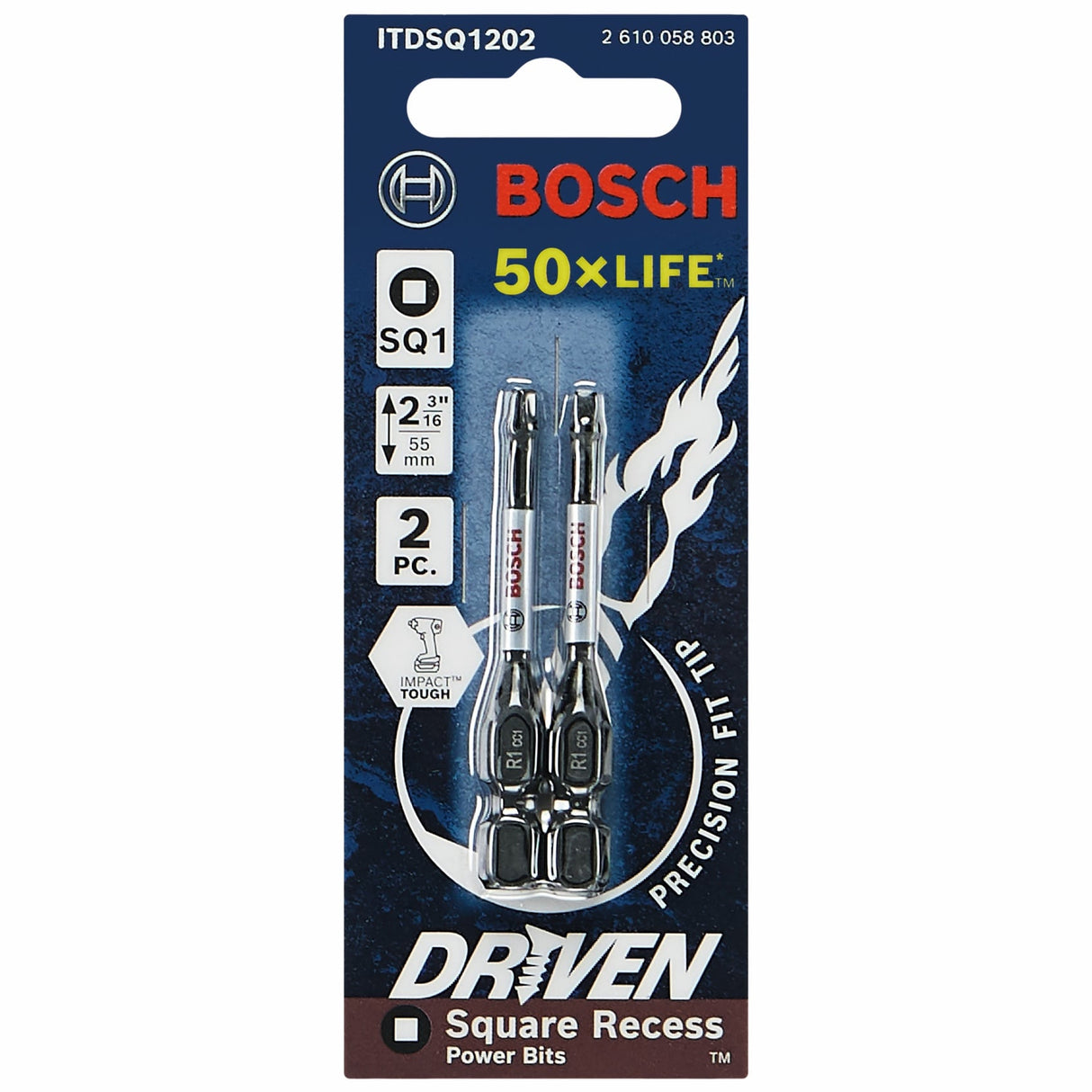 Driven 1/4-in x 2-in Square/Robertson Impact Driver Bit (2-Piece) ITDSQ1202