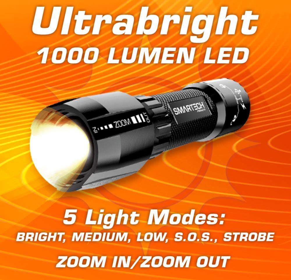 1000-Lumen 5 Modes LED Rechargeable Spotlight Flashlight HGR-1000