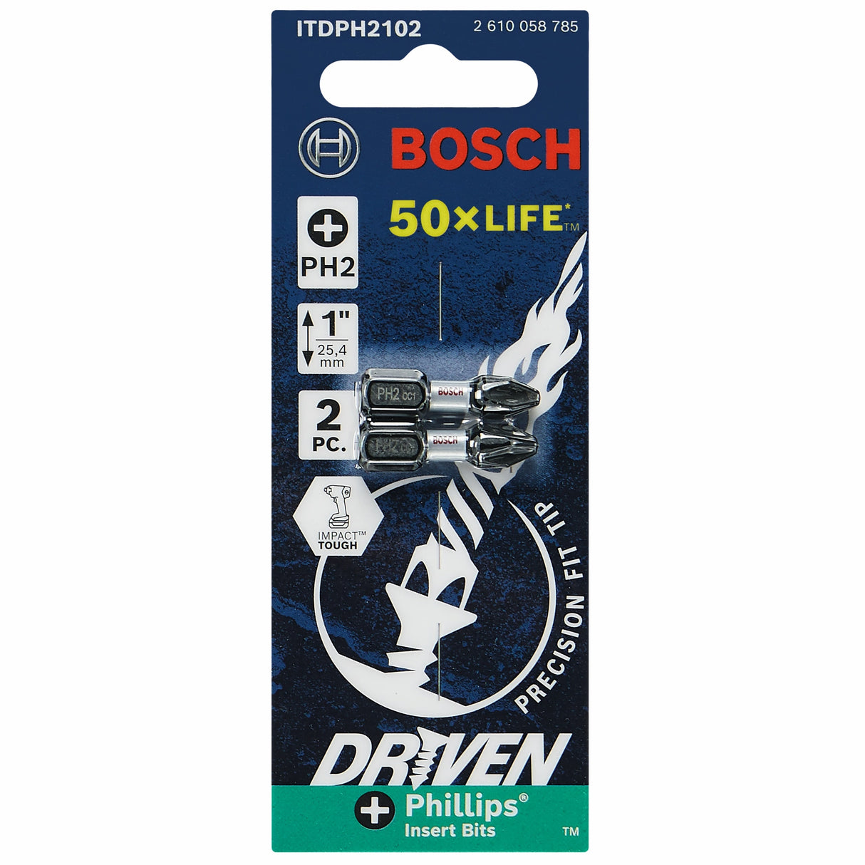 Driven 1/4-in x 1-in Phillips Impact Driver Bit (2-Piece) ITDPH2102