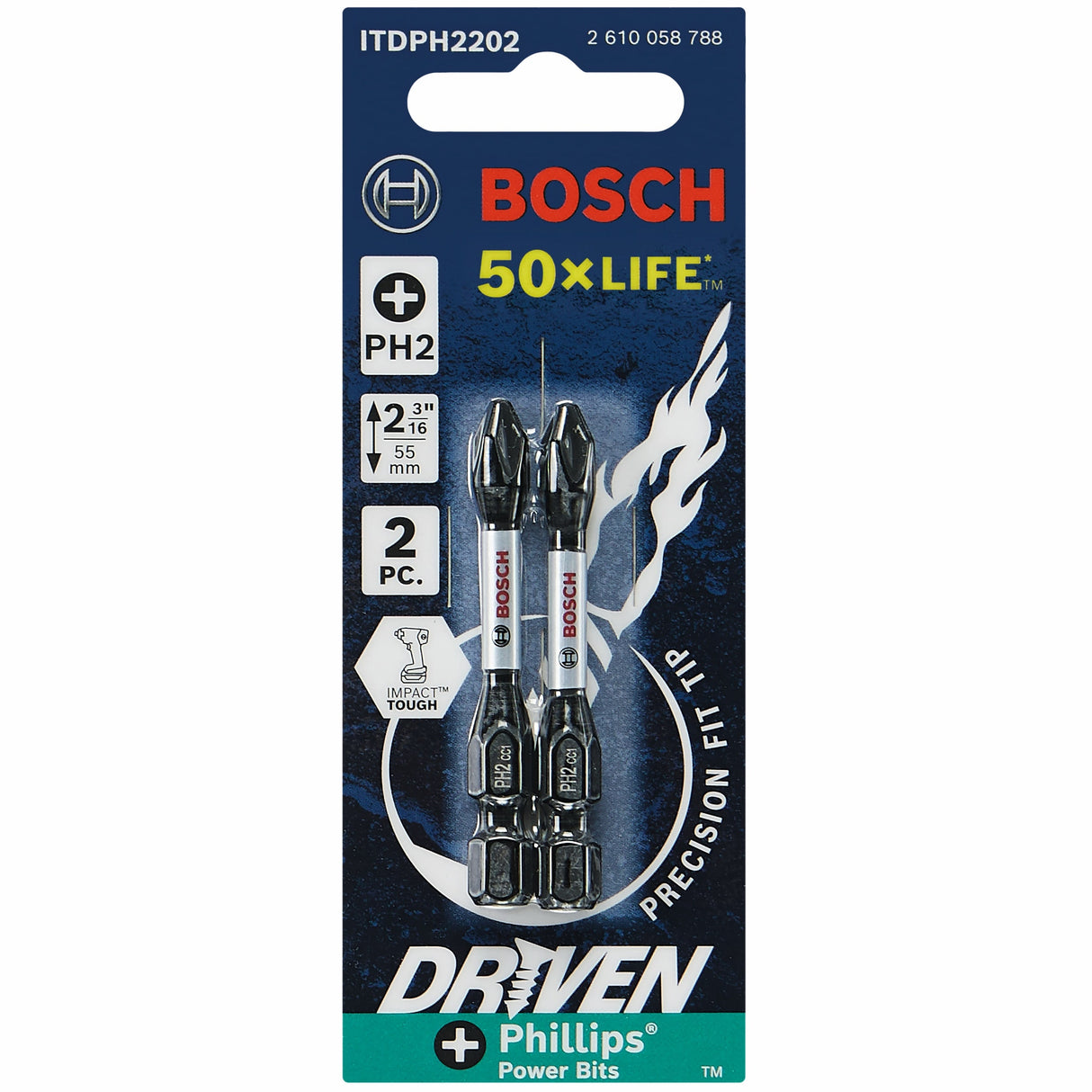 Driven 1/4-in x 2-in Phillips Impact Driver Bit (2-Piece) ITDPH2202