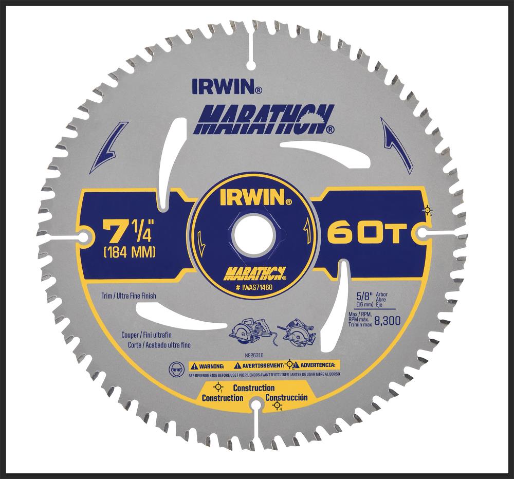 Marathon Small Diameter Saw Blades 7-1/4-in 60-Tooth Fine Finish Tungsten Carbide-tipped Steel Circular Saw Blade IWAS71460L