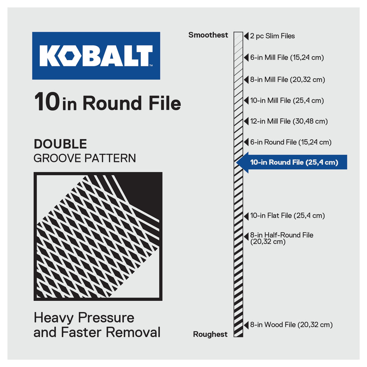 10-in Double-cut Bastard Tooth Round File K10R