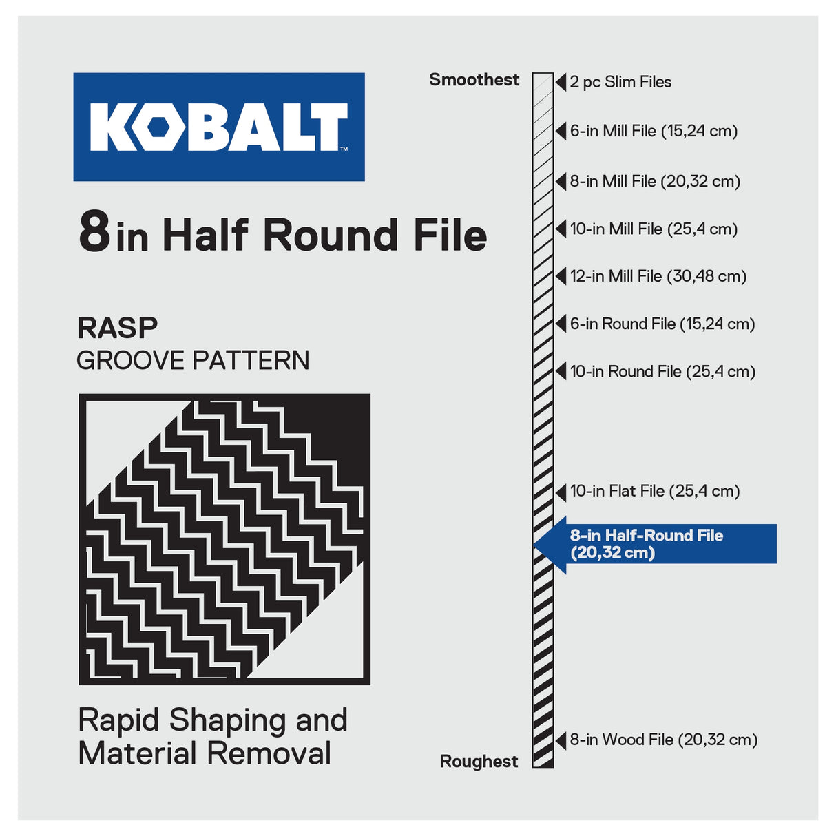 8-in Double-cut Bastard Tooth Half Round File K8HR