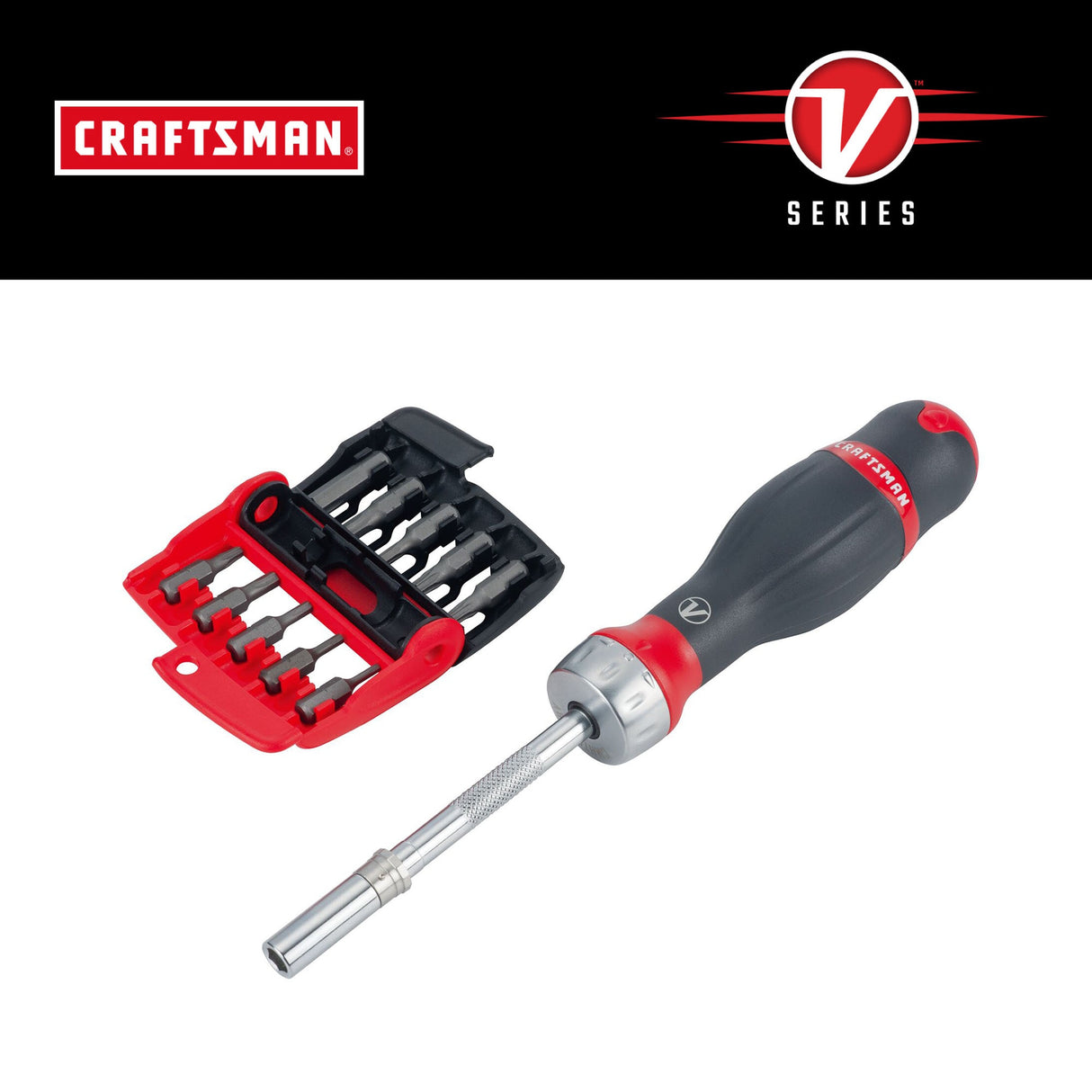 V-Series 18-Piece Bi-material Handle Ratcheting Multi-bit Assorted Drive Screwdriver Set CMHT68143V