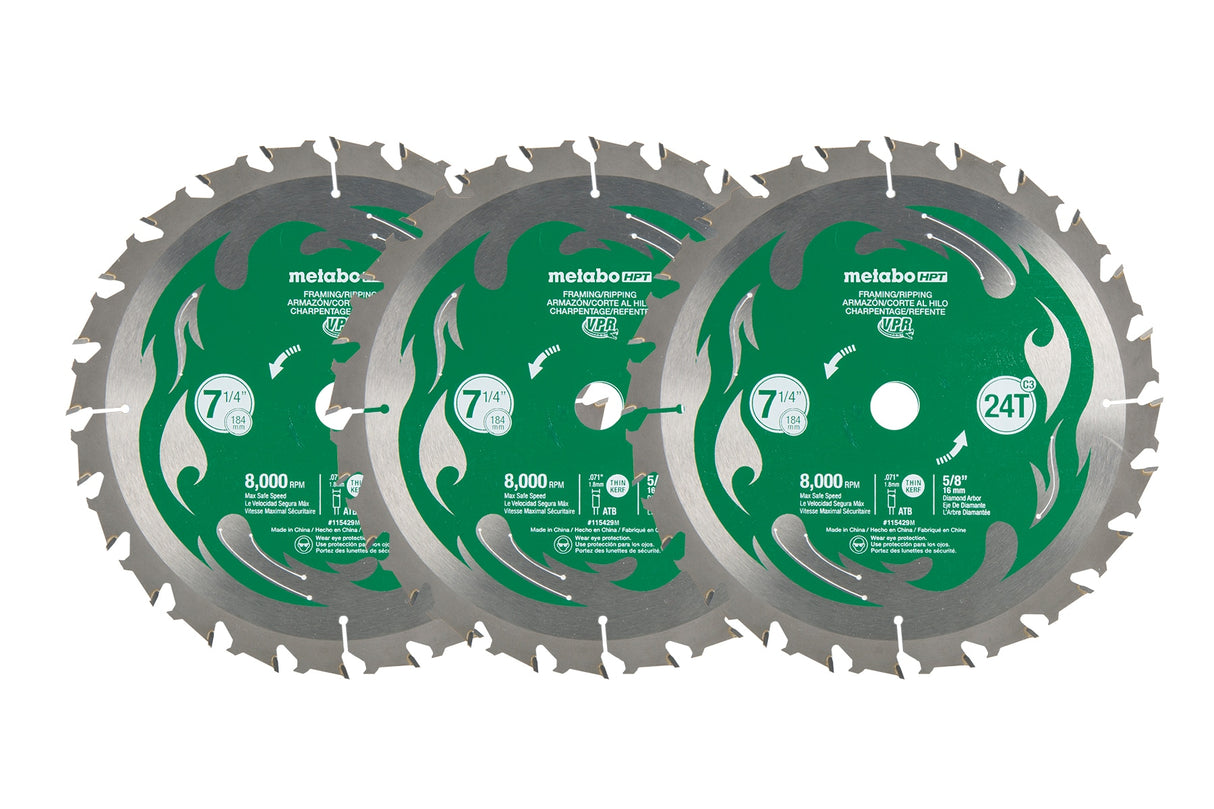 Vpr 7-1/4-in 24-Tooth Rough Finish Carbide Circular Saw Blade Set (3-Pack) MET-115430M