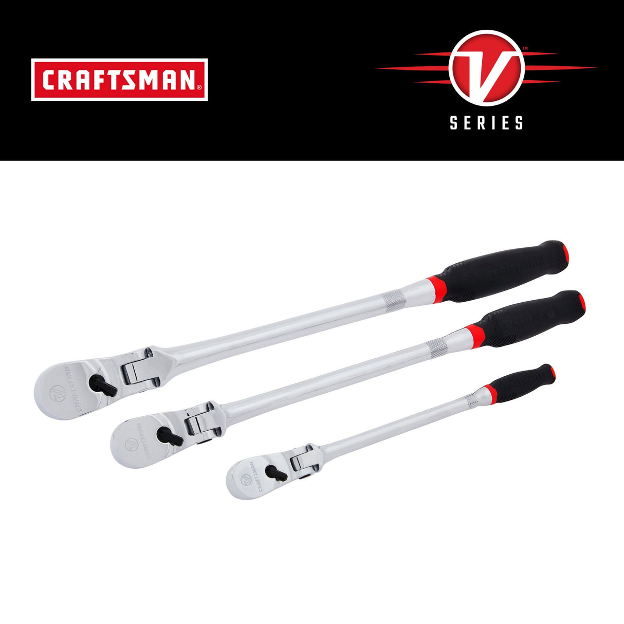 V-Series 3-Piece Set-Tooth 1/2-in; 3/8-in; 1/4-in Drive Comfort Grip Handle Flexible Head Ratchet Set CMMT86506V