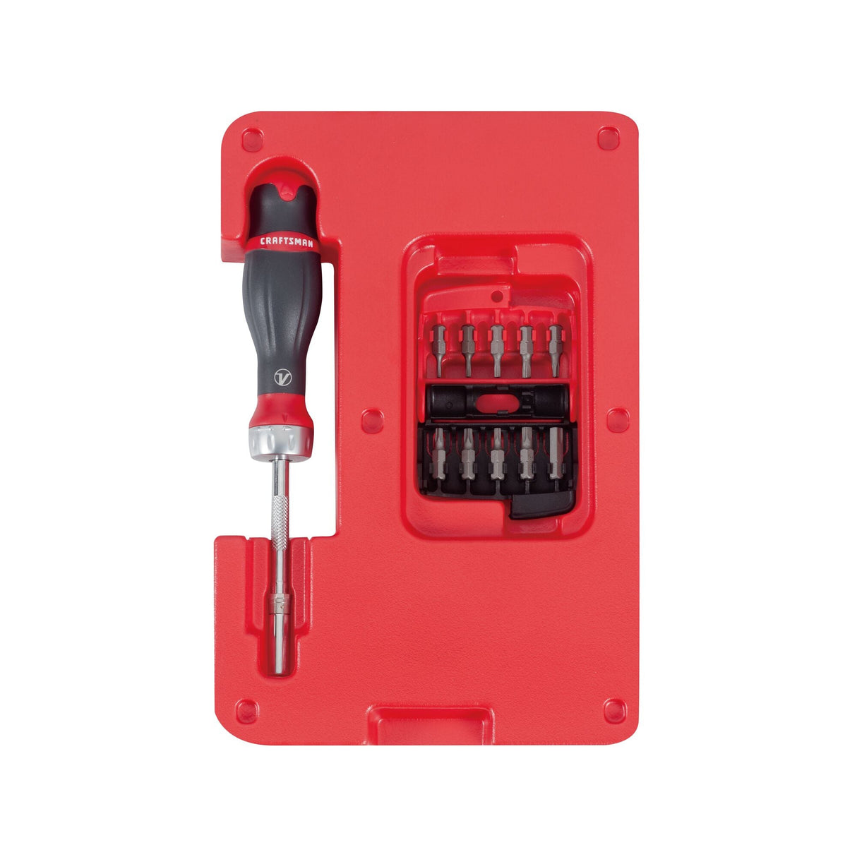 V-Series 18-Piece Bi-material Handle Ratcheting Multi-bit Assorted Drive Screwdriver Set CMHT68143V