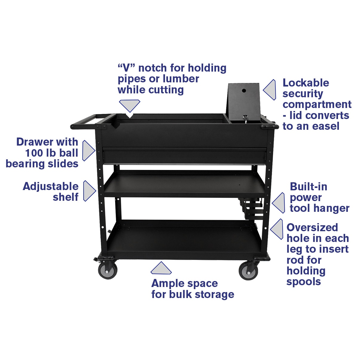 Steel Storage Module 40-in Work Cart with Power Tool Holder - Black MUC4039B