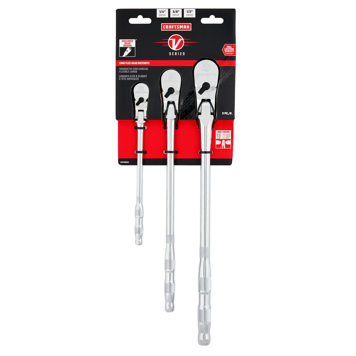 V-Series 3-Piece Set-Tooth 1/2-in; 3/8-in; 1/4-in Drive Comfort Grip Handle Flexible Head Ratchet Set CMMT86505V