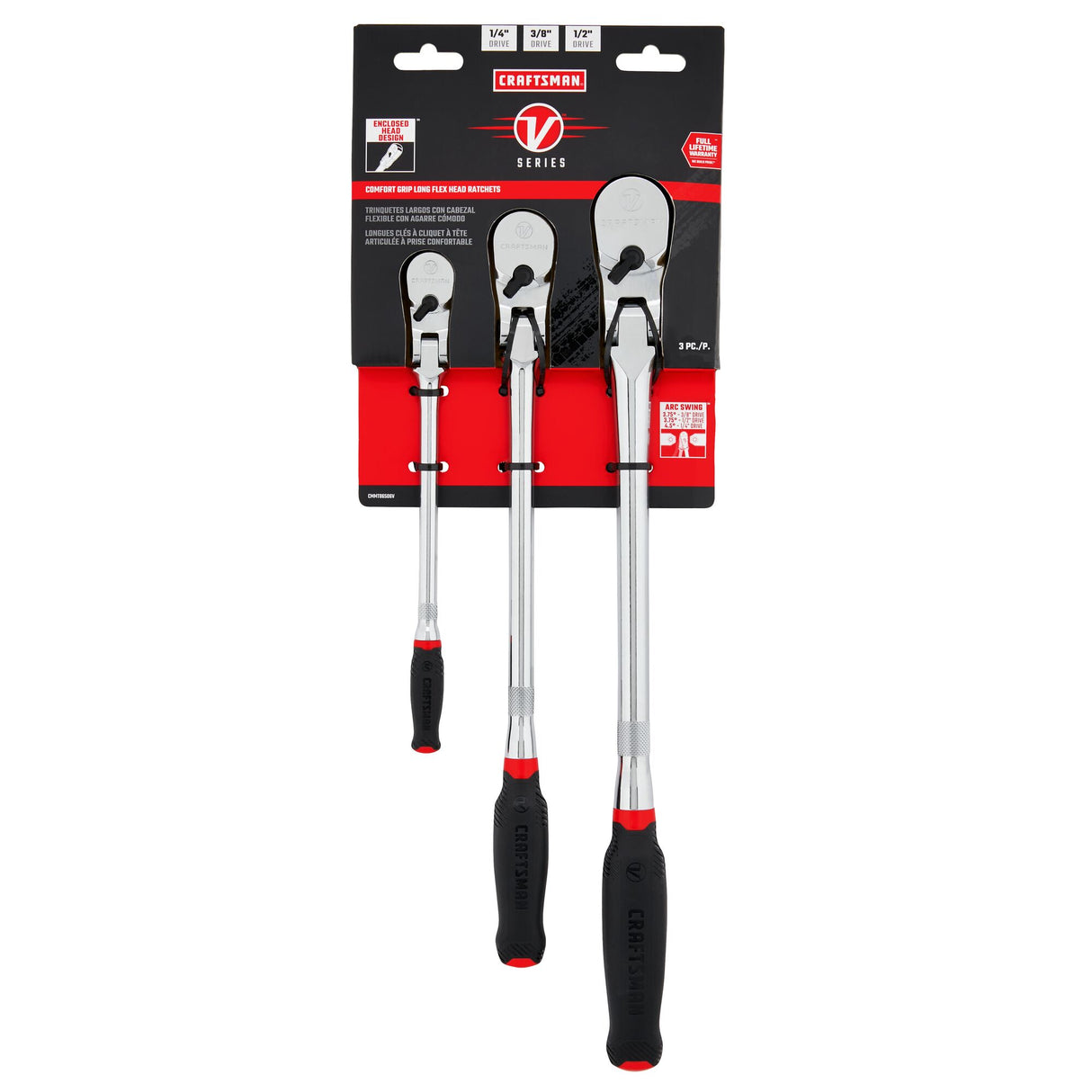 V-Series 3-Piece Set-Tooth 1/2-in; 3/8-in; 1/4-in Drive Comfort Grip Handle Flexible Head Ratchet Set CMMT86506V