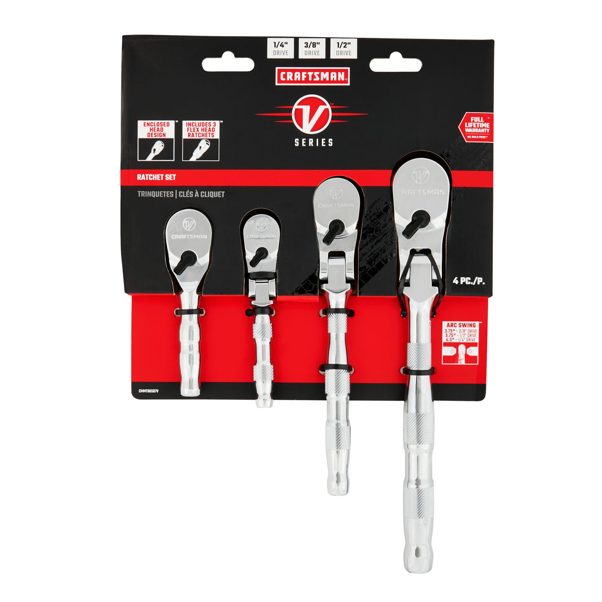 V-Series 4-Piece Set-Tooth Set Drive Comfort Grip Handle Flexible Head Ratchet Set CMMT86507V