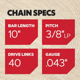 R40 40 Link Replacement Chainsaw Chain For 10-in, 0.043-in Gauge, 3/8-in Pitch R40-21