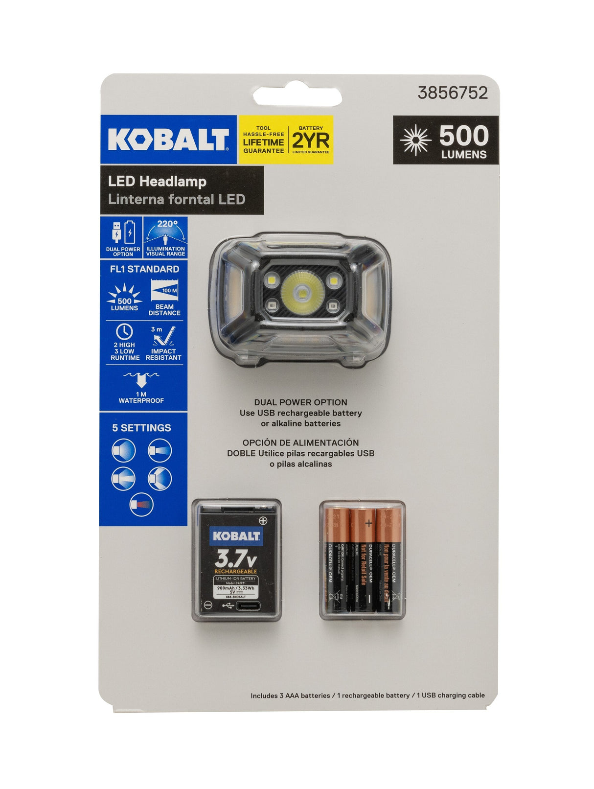 500-Lumen LED Rechargeable Headlamp (Battery Included) KH500