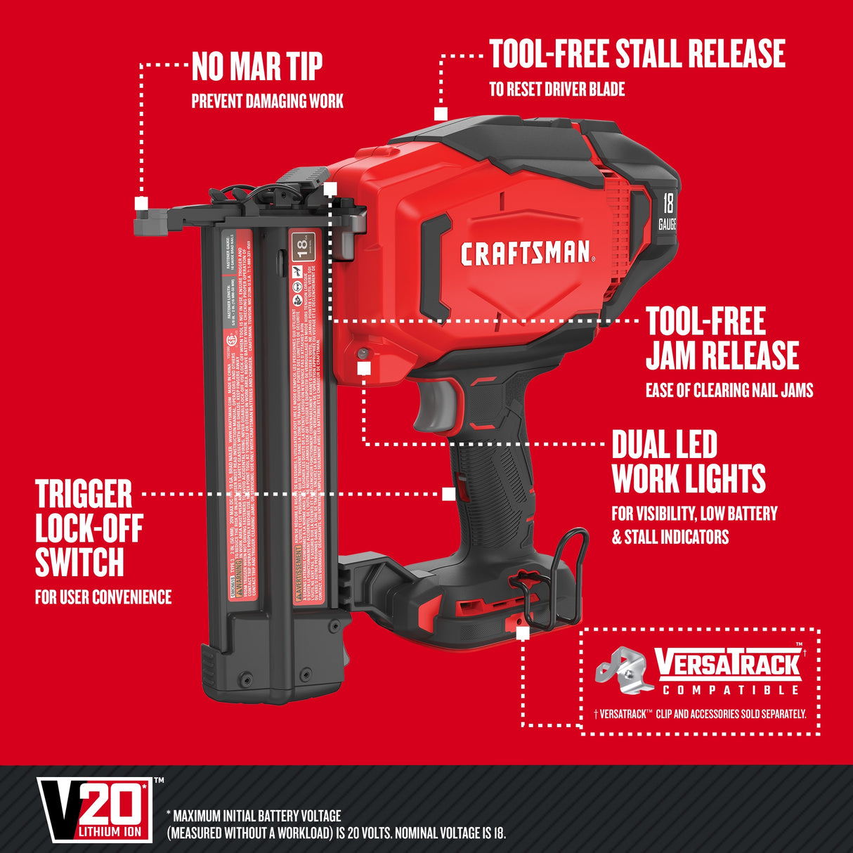 V20 2-in 18-Gauge Cordless Brad Nailer (Bare Tool Only) CMCN618B