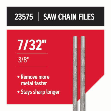 Premium 7/32-in Chainsaw Sharpening Files (2-Pack), For 3/8-in and .404-in Pitch Chainsaw Chains, 3.5 Inch Length, Fast, Smooth Metal Removal 23575-21