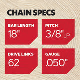 R55 55 Link Replacement Chainsaw Chain For 16-in, 0.043-in Gauge, 3/8-in Pitch R55-21