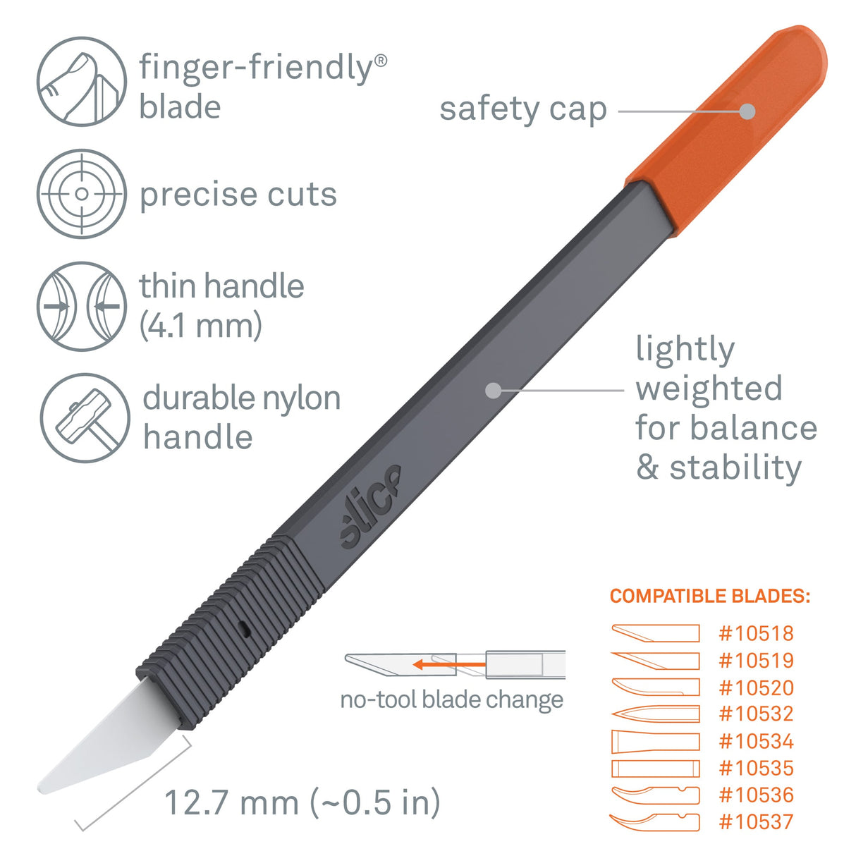 Finger-Friendly Utility Knife with Zirconium Oxide Blade - Straight Handle, 0.67-in Blade Length 10568