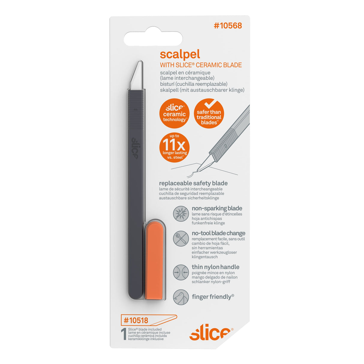 Finger-Friendly Utility Knife with Zirconium Oxide Blade - Straight Handle, 0.67-in Blade Length 10568