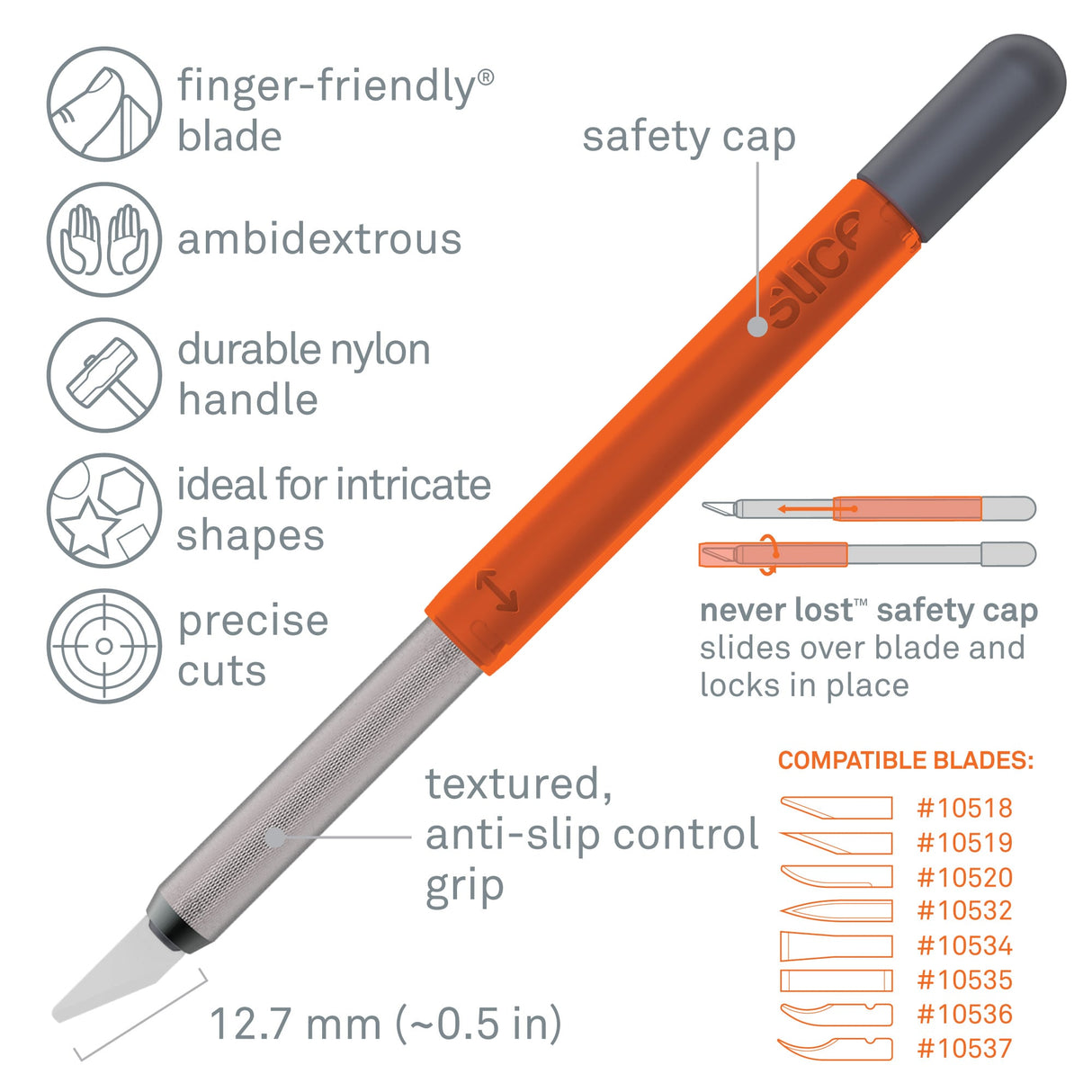 Straight Handle Utility Knife with 0.59-in Zirconium Oxide Blade - Finger-Friendly & Rust-Proof 10589