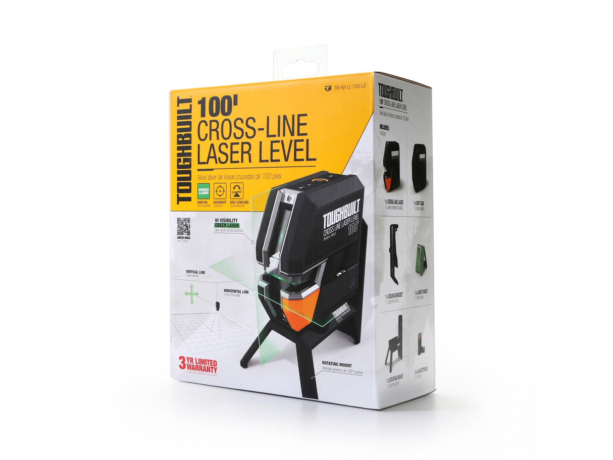 Green 100-ft Self-Leveling Indoor Cross-90 Beam Cross-line Laser Level Kit TB-H2-LL-100-L2