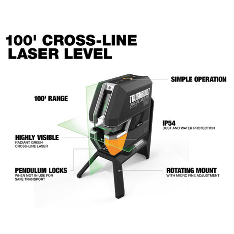 Green 100-ft Self-Leveling Indoor Cross-90 Beam Cross-line Laser Level Kit TB-H2-LL-100-L2