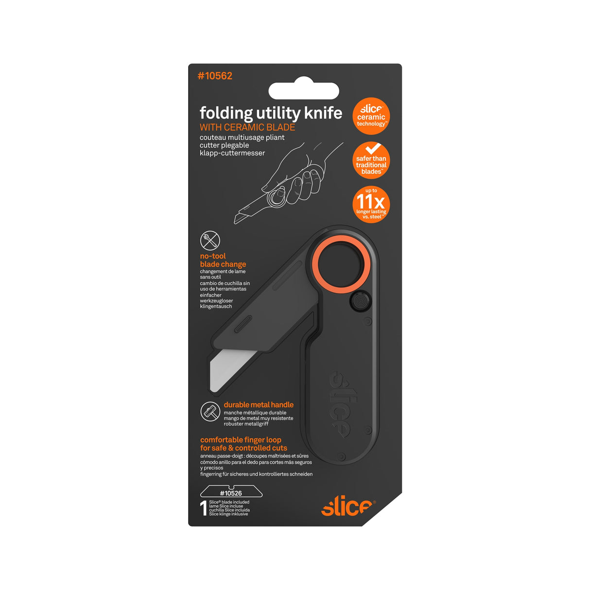 Finger-friendly Folding Utility Knife 0.83-in Zirconium Oxide Blade, Lasts 11x Longer, Non-Sparking & Non-Conductive 10562