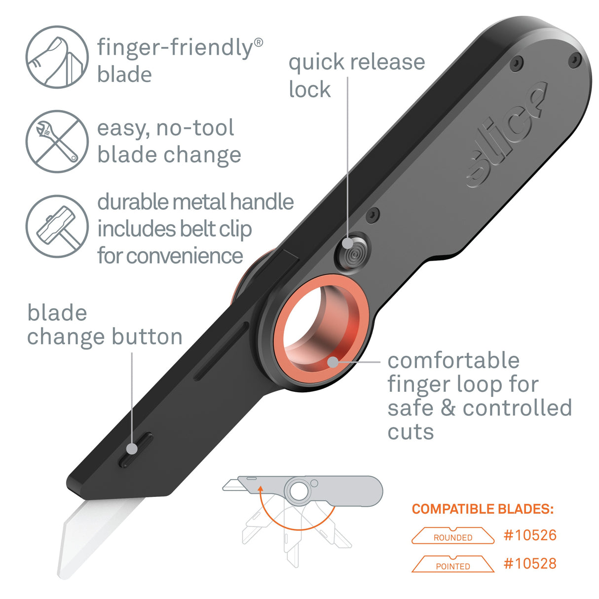 Finger-friendly Folding Utility Knife 0.83-in Zirconium Oxide Blade, Lasts 11x Longer, Non-Sparking & Non-Conductive 10562