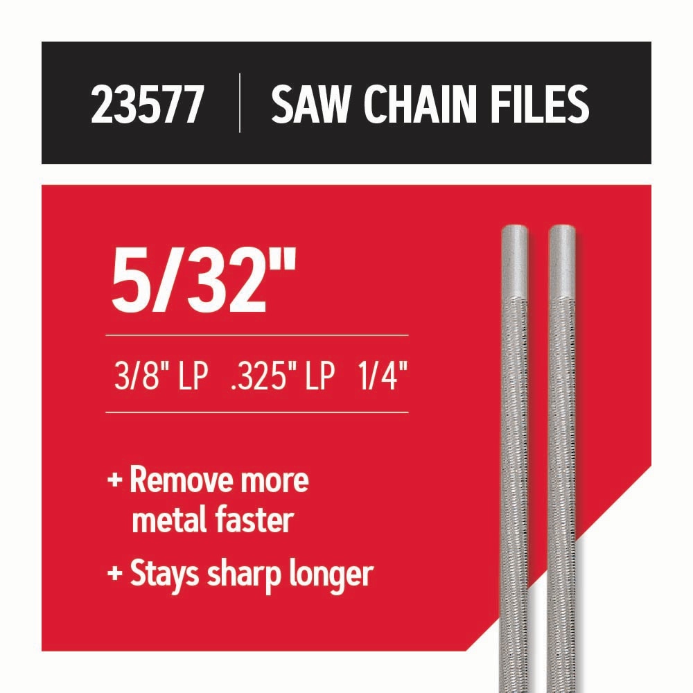 Premium 5/32-in Chainsaw Sharpening Files (2-Pack), For 3/8-in Low Profile and 1/4-in Pitch Chainsaw Chains, 6 Inch Length, Fast, Smooth Metal Removal 23577-21