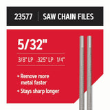 Premium 5/32-in Chainsaw Sharpening Files (2-Pack), For 3/8-in Low Profile and 1/4-in Pitch Chainsaw Chains, 6 Inch Length, Fast, Smooth Metal Removal 23577-21