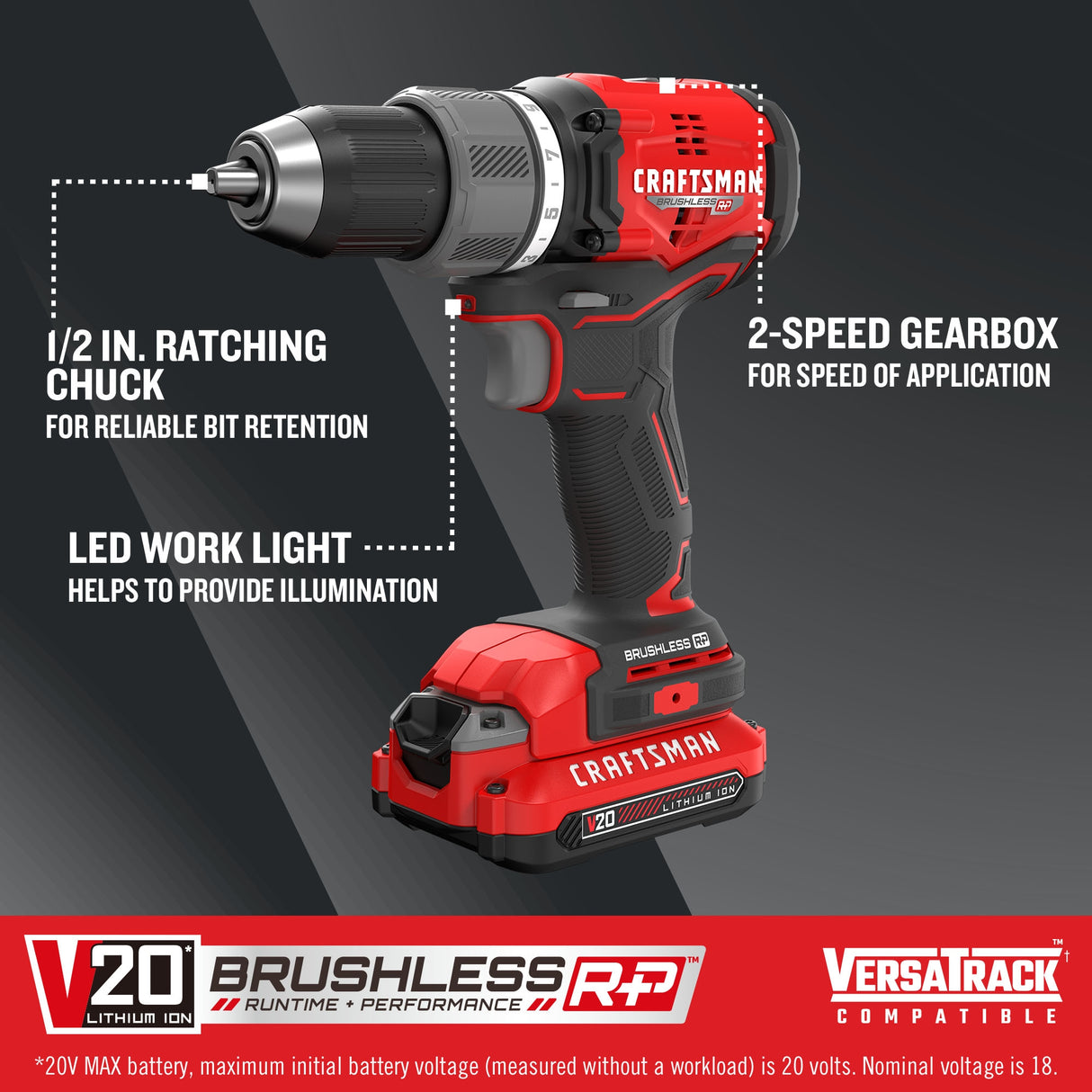 V20 RP 20-volt Max 1/2-in Keyless Brushless Cordless Drill (2-Batteries Included, Charger Included and Soft Bag included) CMCD713C2