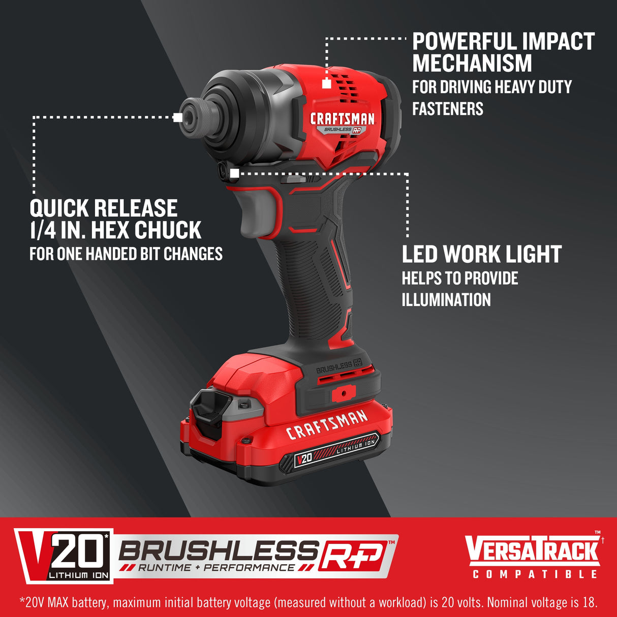 V20 RP 20-volt Max Brushless Cordless Impact Driver (2-Batteries Included, Charger Included and Soft Bag included) CMCF813C2