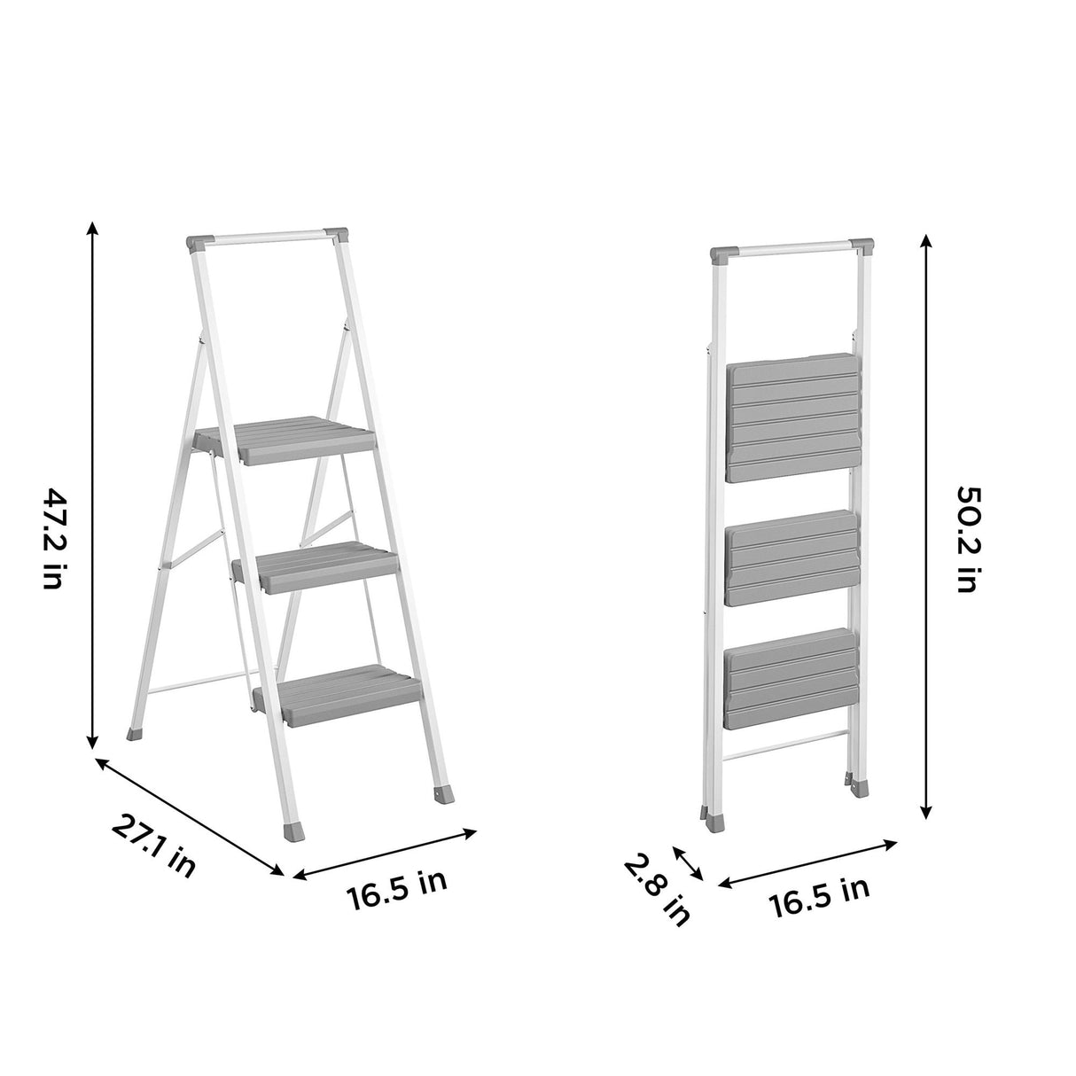 3-Step 225-lb Capacity Gray Steel Foldable Step Stool 11445WHG6