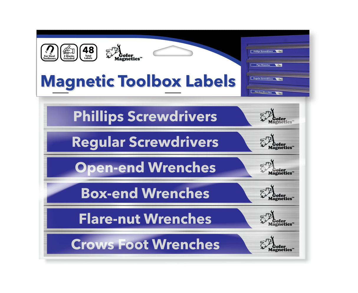 Set of 48 Brushed Silver and Blue Magnetic Toolbox Labels Magnetic Accessory GMLB100