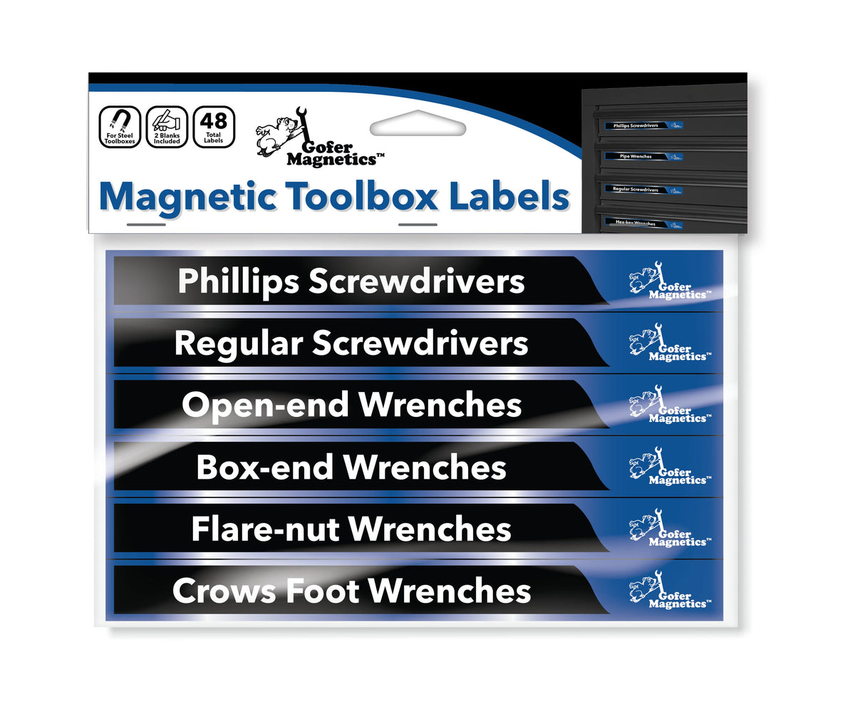 Set of 48 Blue and Black Magnetic Toolbox Labels Magnetic Accessory GMLB104