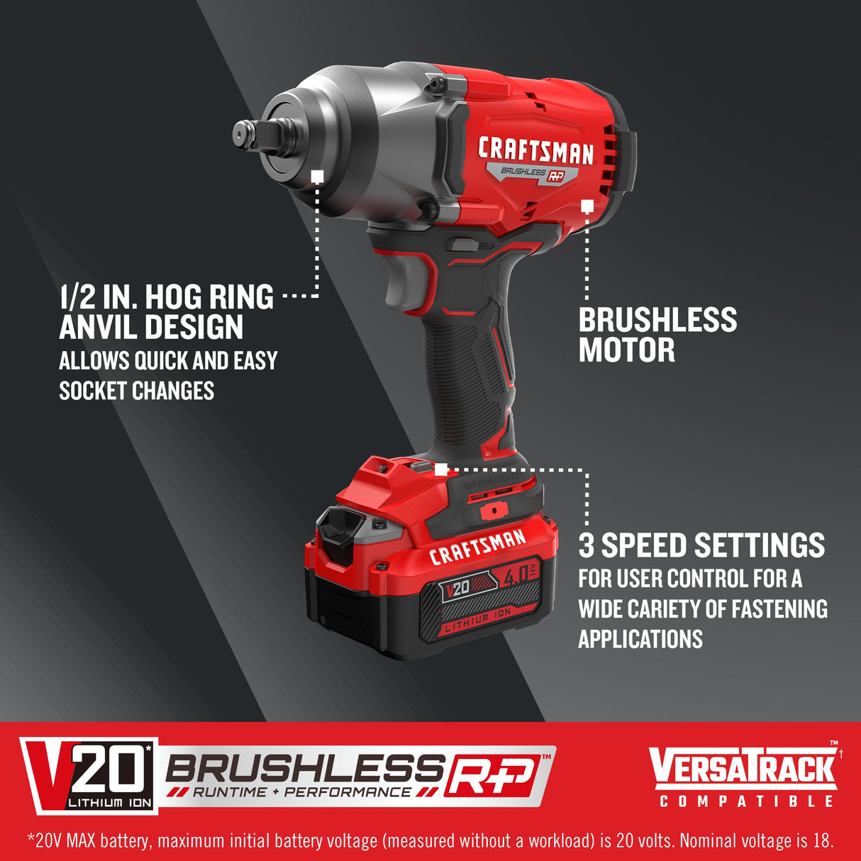 V20 RP 20-volt Max Variable Brushless 1/2-in Drive Cordless Impact Wrench (Battery Included) CMCF940M1