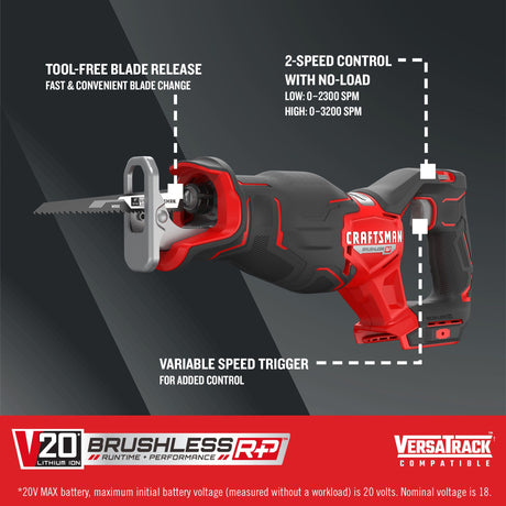 V20 RP 20-volt Max Variable Brushless Cordless Reciprocating Saw (Bare Tool) CMCS351B