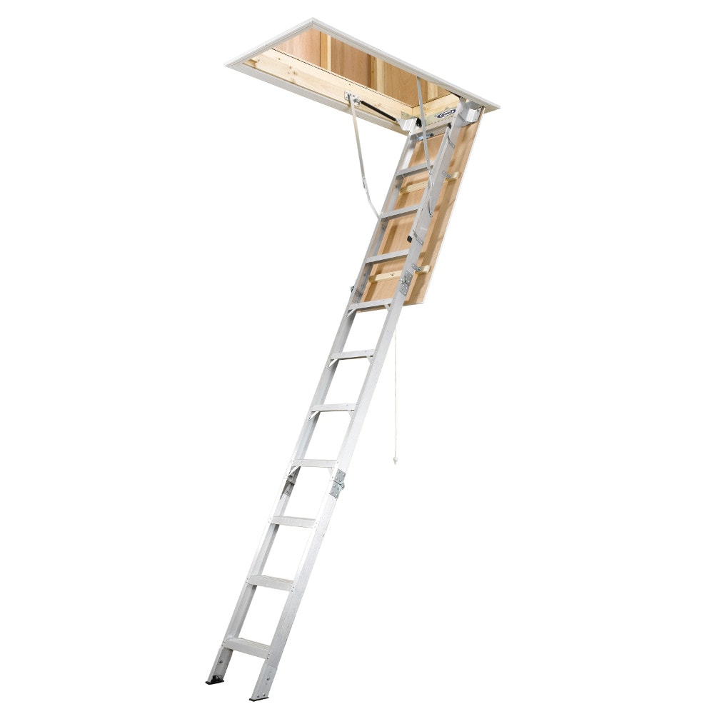 Aluminum Folding Attic Ladder 8-ft to 10-ft (Rough Opening: 22.5-in x 54-in) with 375-lb Capacity AH2210C