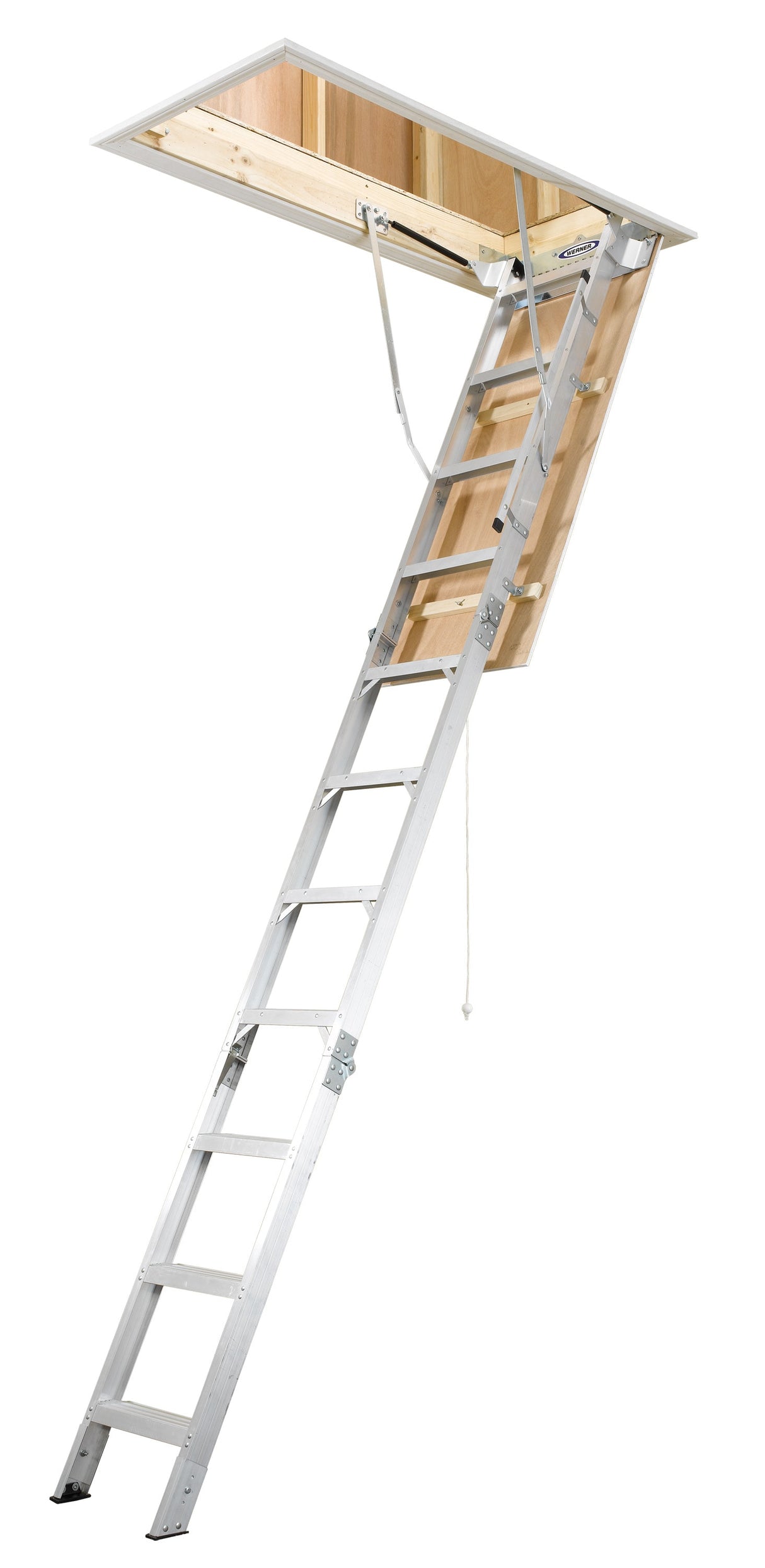 Aluminum Folding Attic Ladder 8-ft to 10-ft (Rough Opening: 25-in x 54-in) with 375-lb Capacity AH2510C