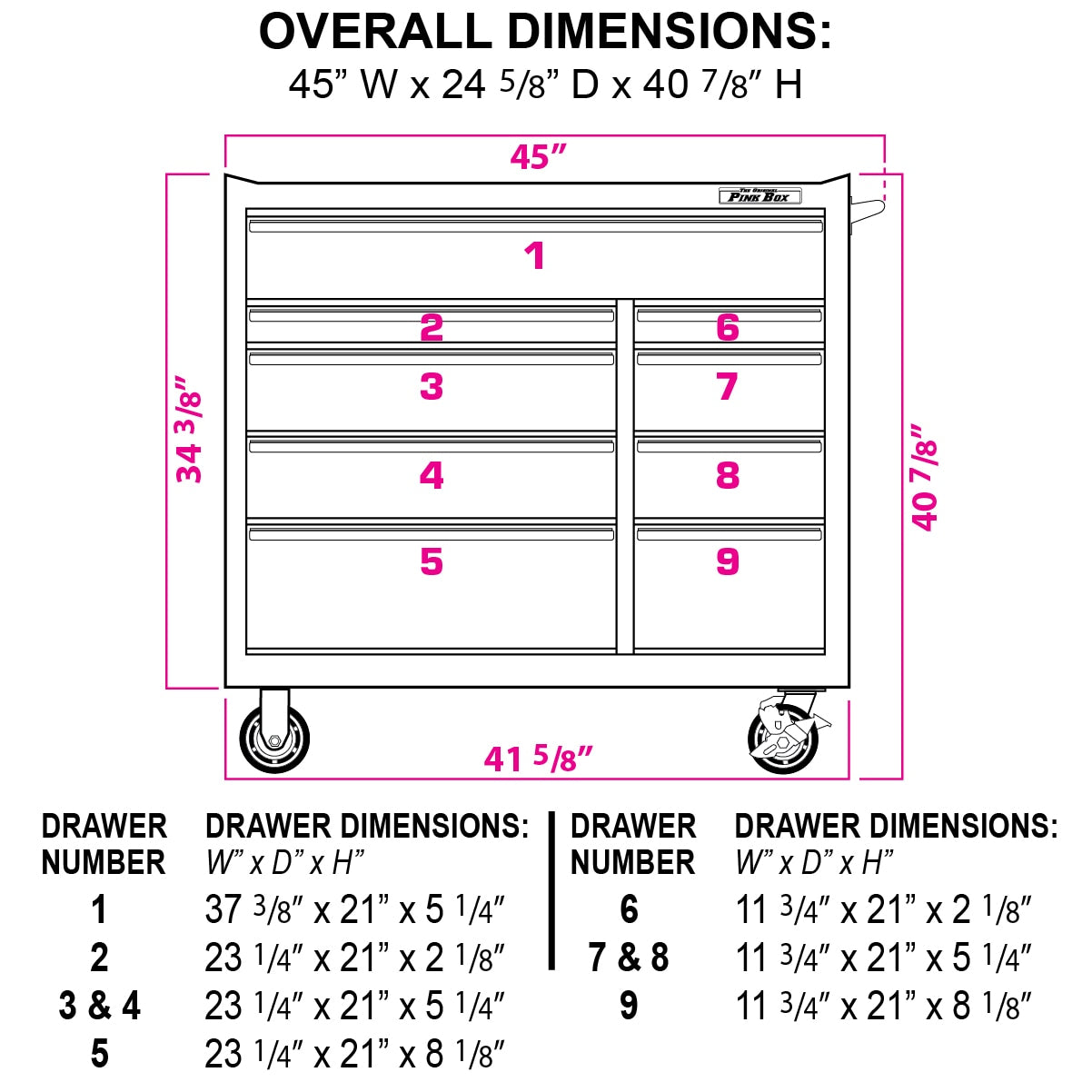 41-in W x 41-in H 9-Drawer Steel Rolling Tool Cabinet (Pink) PB412409R