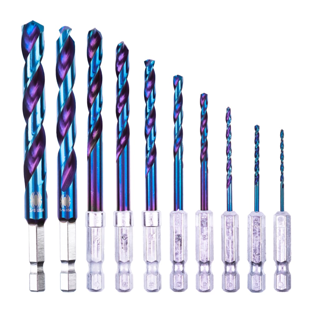 Stinger Mach-Blue 10-Piece Assorted x High-speed Steel Jobber Length Twist Drill Bit Set 19017