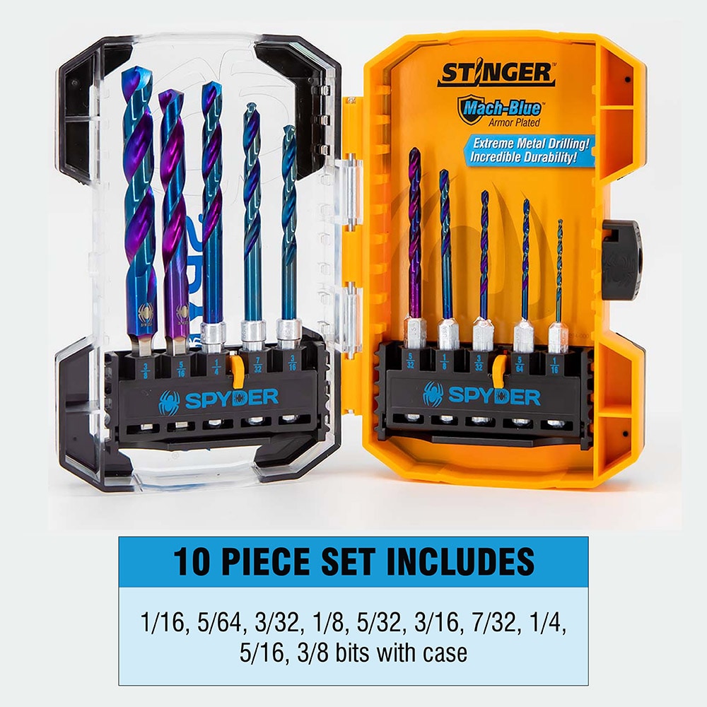 Stinger Mach-Blue 10-Piece Assorted x High-speed Steel Jobber Length Twist Drill Bit Set 19017