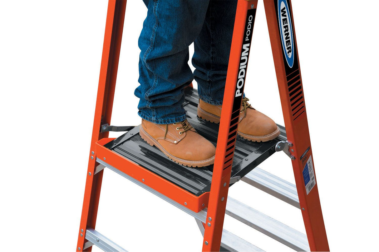 PDIA00 10-ft Fiberglass Type 1A-300-lb Load Capacity Podium Step Ladder PDIA08