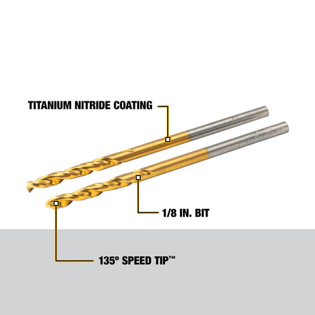 2-Piece 1/8-in x Titanium Nitride Coated Hss Jobber Length Twist Drill Bit DW1308  G