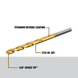 7/32-in x 1-5/8-in Titanium Nitride Coated Hss Jobber Length Twist Drill Bit DW1314  G