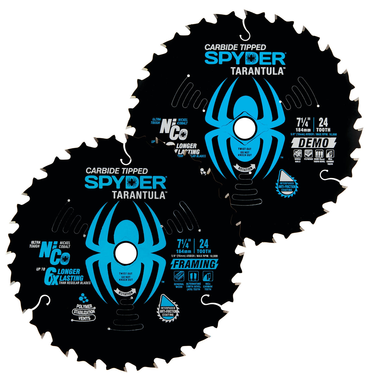 Framing and Demolition 7-1/4-in 24-Tooth Rough Finish Tungsten Carbide-tipped Steel Circular Saw Blade Set (2-Pack) SPY-13051